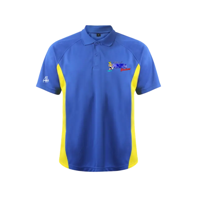 Matchday polo in Goole Viking Striders blue and yellow club colours